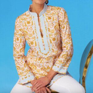 NicoBlu Capri French Regency Ribbon Trim Cotton Beach Boho Vacation Tunic Top L